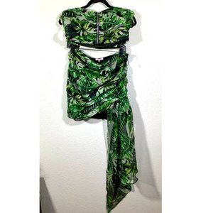 NWT Luxxel 2 piece green palms skirt set size LRG